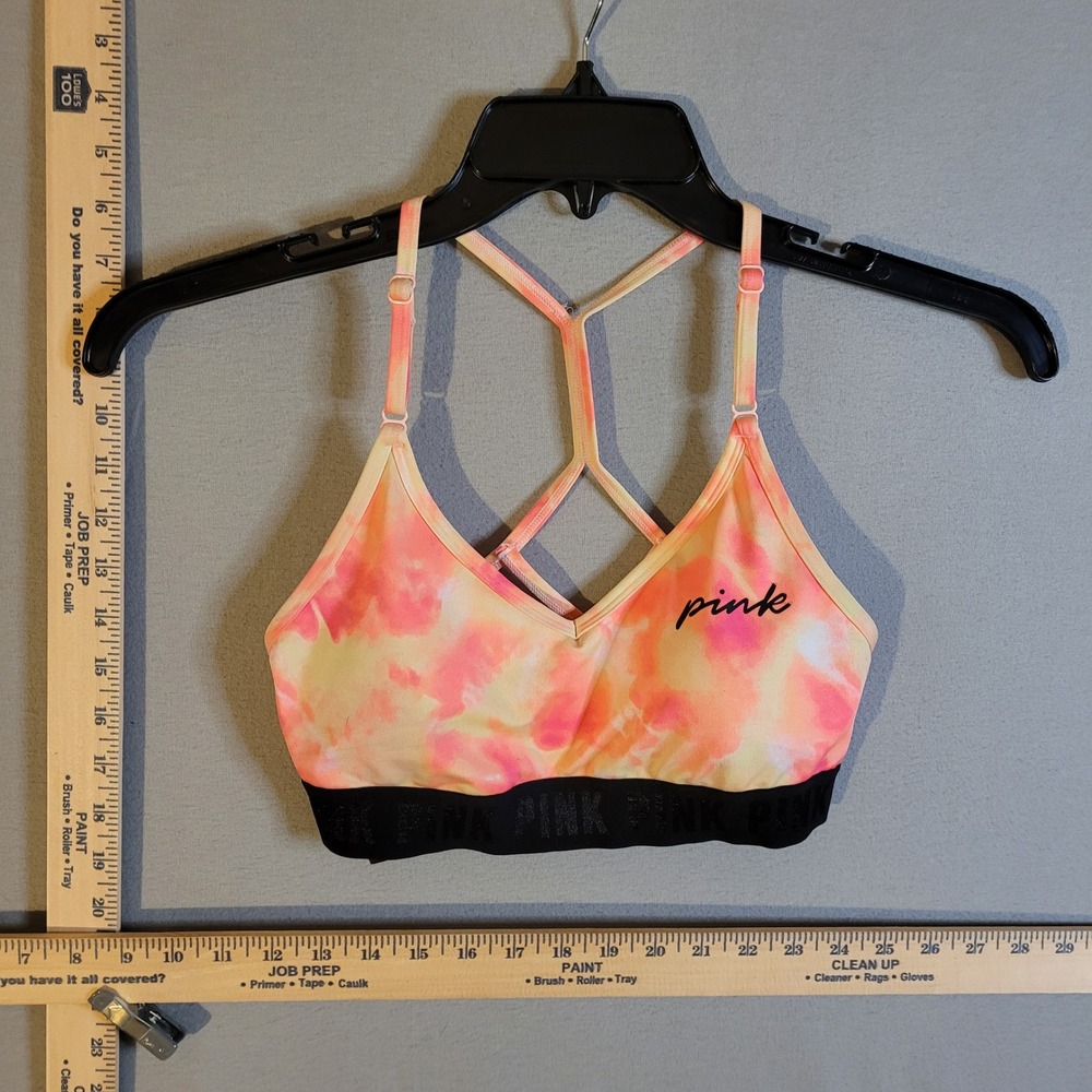 Victorias Secret PINK Sport Tie Dye Strappy Racerback Sports Bra Orange Pink M